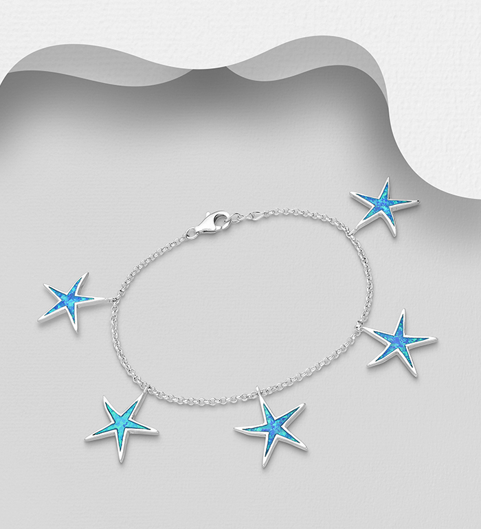 Wholesale 925 Sterling Silver Bracelet Featuring Starfish Decorated With Lab-Created Opal - SKU #1479-1279