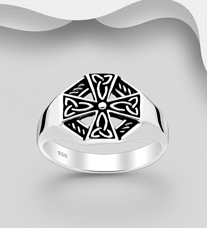 Wholesale 925 Sterling Silver Oxidized Celtic Cross Ring - SKU #767-1046