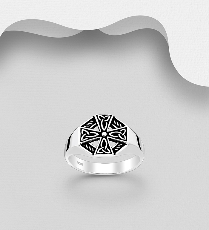 Wholesale 925 Sterling Silver Oxidized Celtic Cross Ring - SKU #767-1046