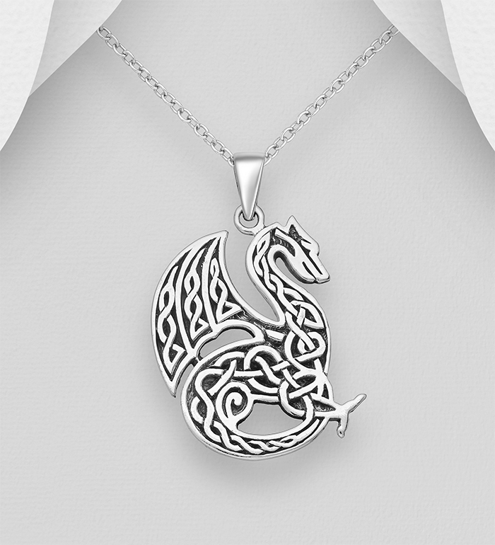 Wholesale 925 Sterling Silver Oxidized Celtic Dragon Pendant - SKU #767-1049