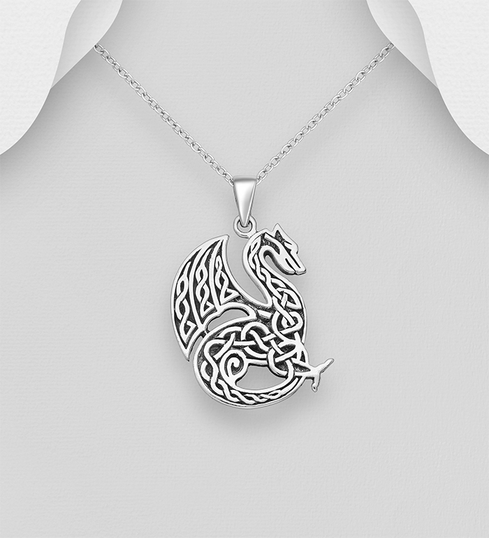 Wholesale 925 Sterling Silver Oxidized Celtic Dragon Pendant - SKU #767-1049