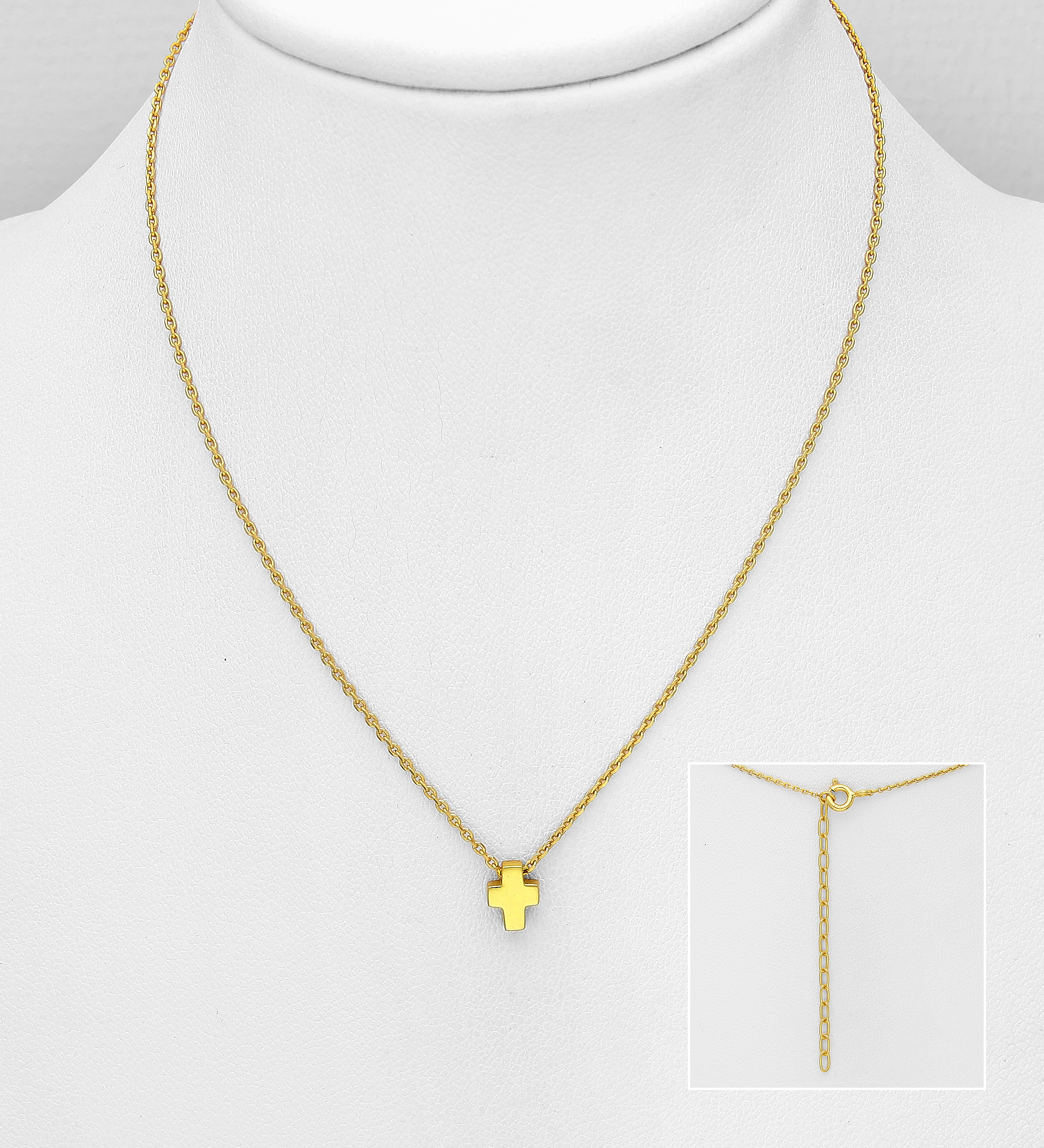 Wholesale 925 Sterling Silver Cross Necklace, Plated with 1 Micron Yellow Gold - SKU #1063-2328