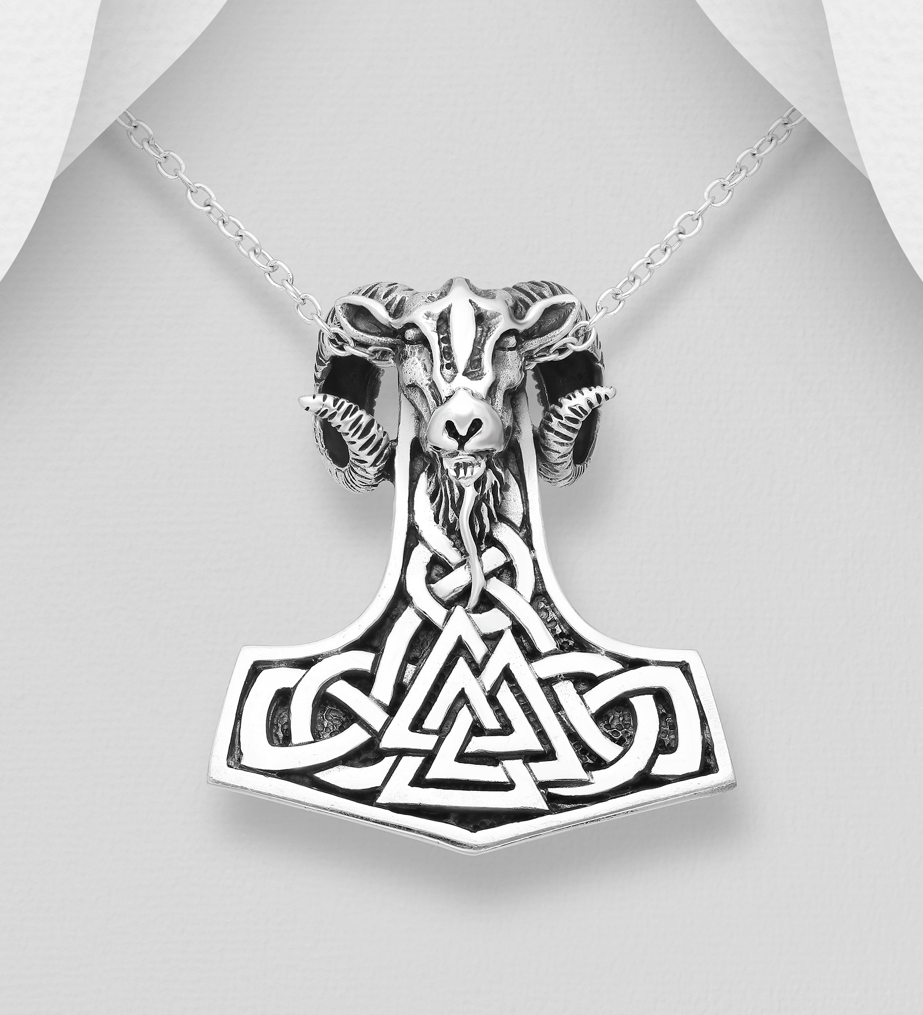 Wholesale 925 Sterling Silver Oxidized Celtic Anchor, Goat And Valknut Pendant - SKU #1563-618