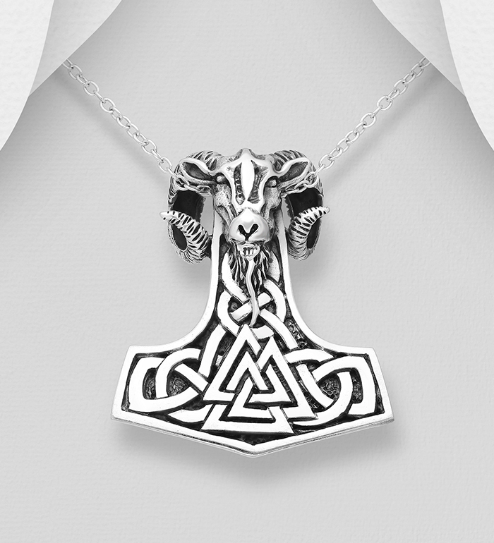 Wholesale 925 Sterling Silver Oxidized Celtic Anchor, Goat And Valknut Pendant - SKU #1563-618