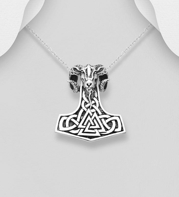 Wholesale 925 Sterling Silver Oxidized Celtic Anchor, Goat And Valknut Pendant - SKU #1563-618
