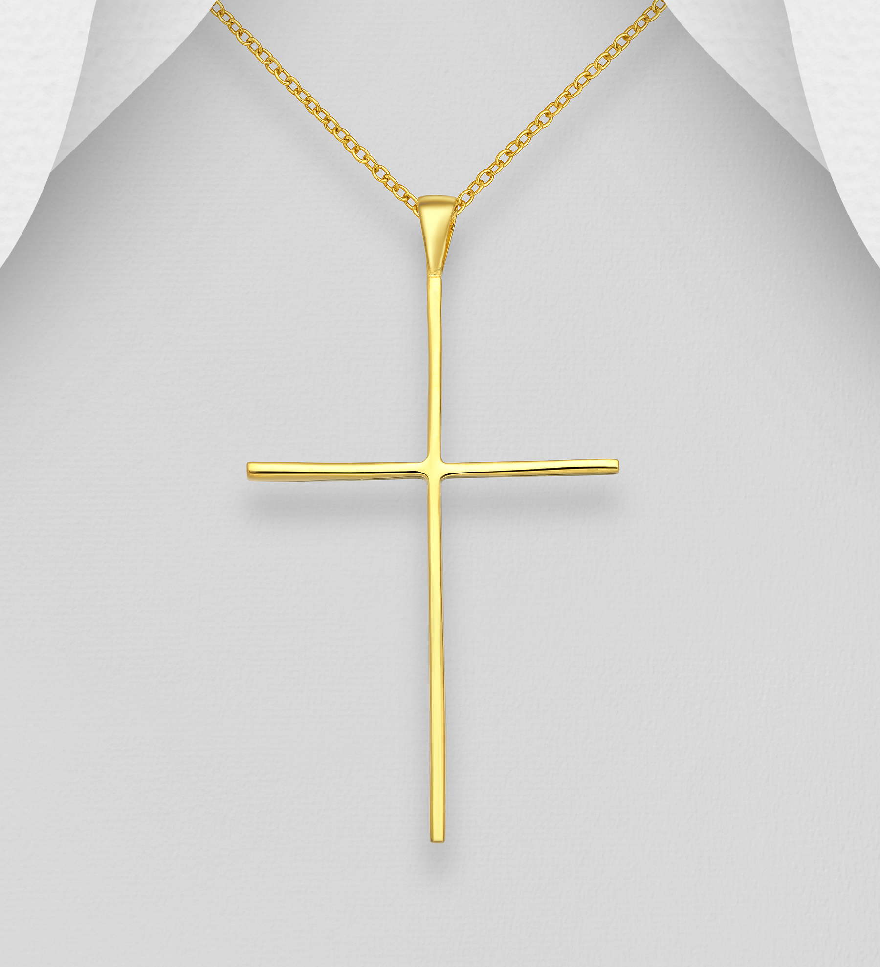 Wholesale 925 Sterling Silver Cross Pendant, Plated with 1 Micron 14K Yellow Gold - SKU #1535-891