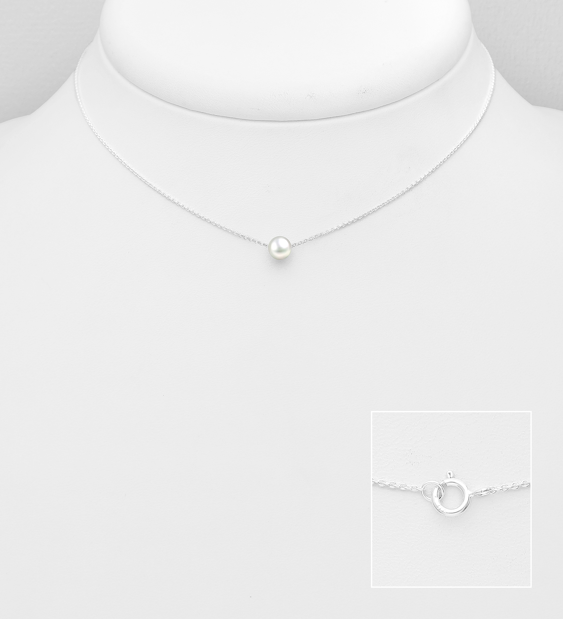 Wholesale 925 Sterling Silver Choker, Beaded with 4-5 mm Diameter Freshwater Pearl - SKU #1063-2347