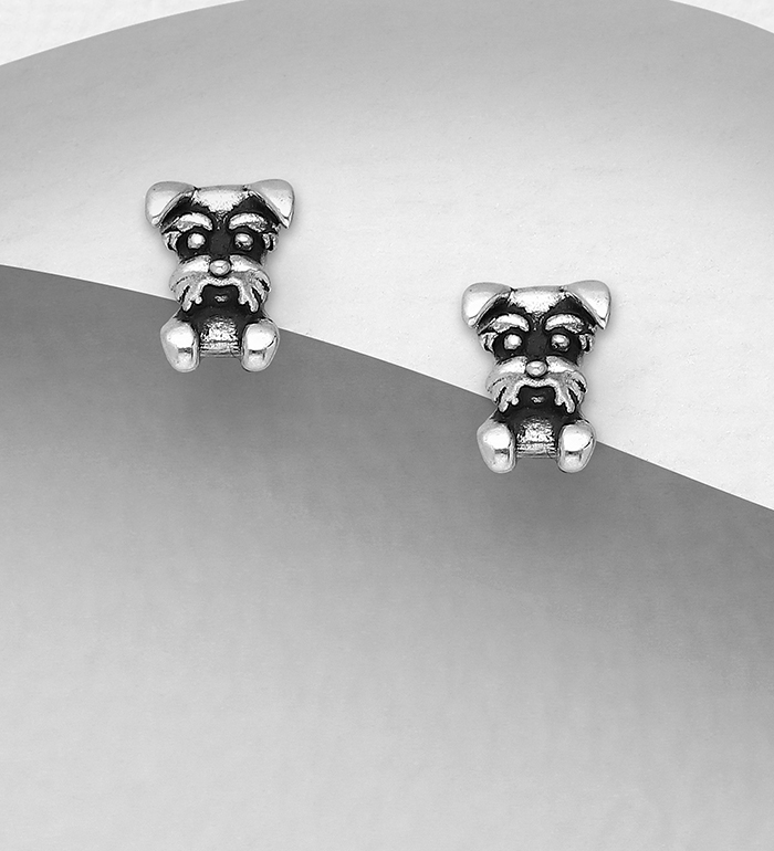 Wholesale 925 Sterling Silver Oxidized Dog Push-Back Earrings - SKU #1063-2350