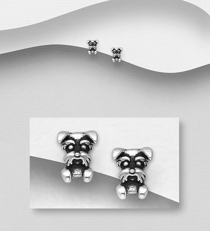 Wholesale 925 Sterling Silver Oxidized Dog Push-Back Earrings - SKU #1063-2350
