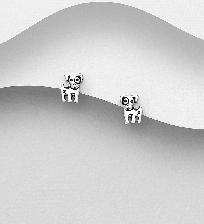 Wholesale 925 Sterling Silver Oxidized Dalmatian Dog Push-Back Earrings - SKU #1063-2352
