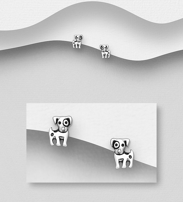 Wholesale 925 Sterling Silver Oxidized Dalmatian Dog Push-Back Earrings - SKU #1063-2352