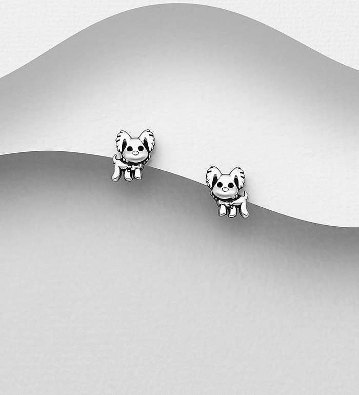 Wholesale 925 Sterling Silver Dog Oxidized Push-Back Earrings - SKU #1063-2355