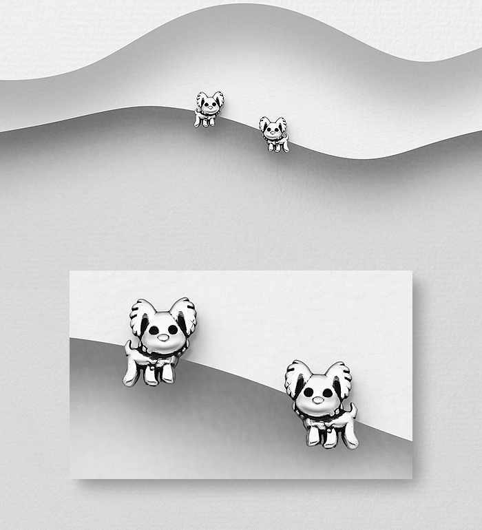 Wholesale 925 Sterling Silver Dog Oxidized Push-Back Earrings - SKU #1063-2355