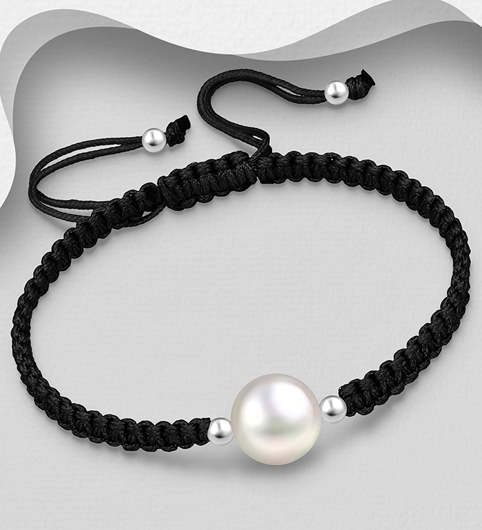 Wholesale 925 Sterling Silver Bracelet Beaded with Fresh Water Pearl, Shape and Size Will Vary. - SKU #382-5221
