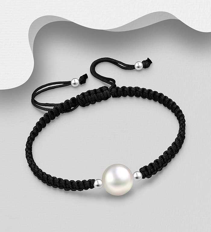 Wholesale 925 Sterling Silver Bracelet Beaded with Fresh Water Pearl, Shape and Size Will Vary. - SKU #382-5221