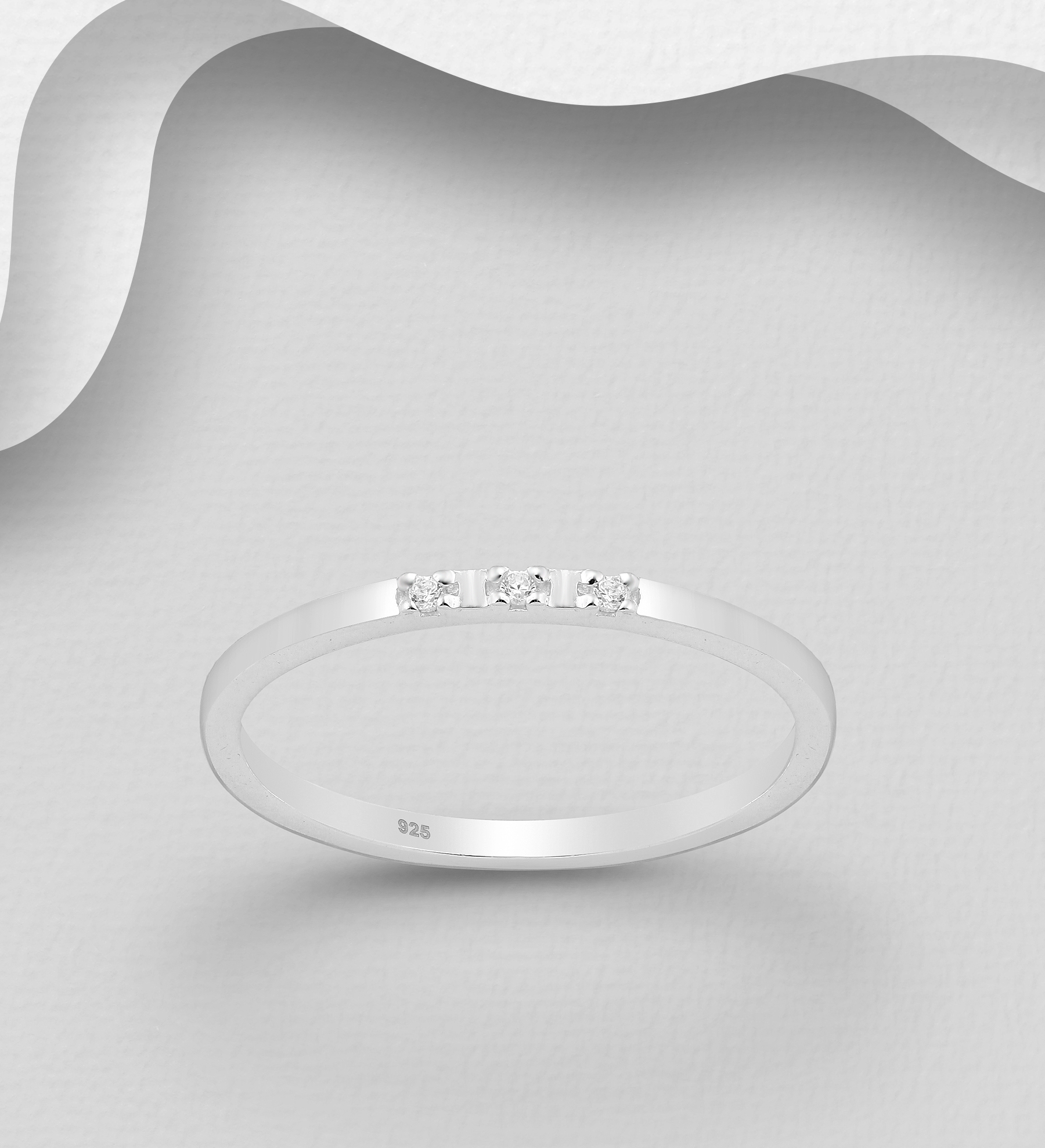 Wholesale 925 Sterling Silver Band Ring Decorated with CZ Simulated Diamonds, 1.5 mm Wide - SKU #1063-2389