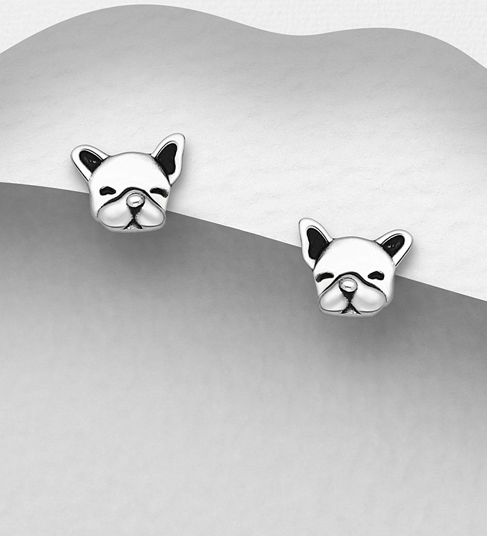 Wholesale 925 Sterling Silver Oxidized Dog Push-Back Earrings - SKU #1063-2391