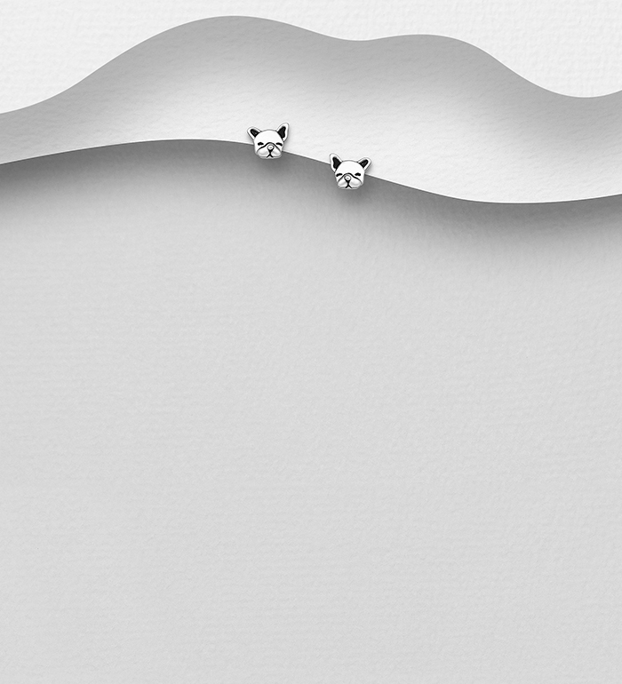 Wholesale 925 Sterling Silver Oxidized Dog Push-Back Earrings - SKU #1063-2391
