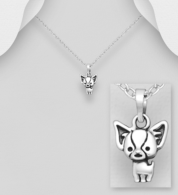 Wholesale 925 Sterling Silver Oxidized Dog Pendant - SKU #1063-2398
