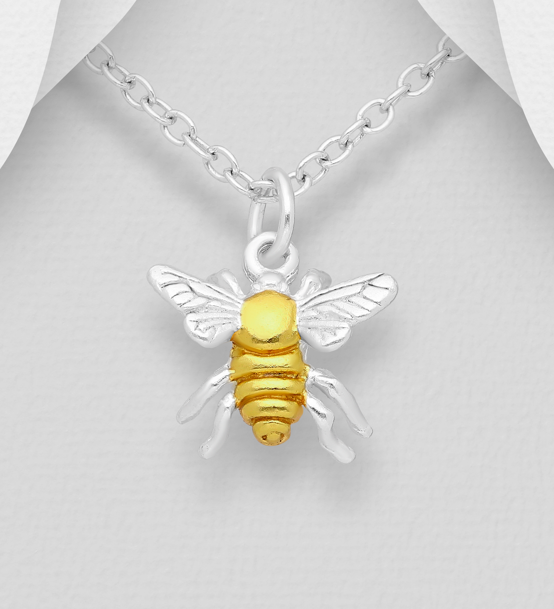 Wholesale 925 Sterling Silver Bee Pendant, Center Plated with 1 Micron 18K Yellow Gold - SKU #1535-898