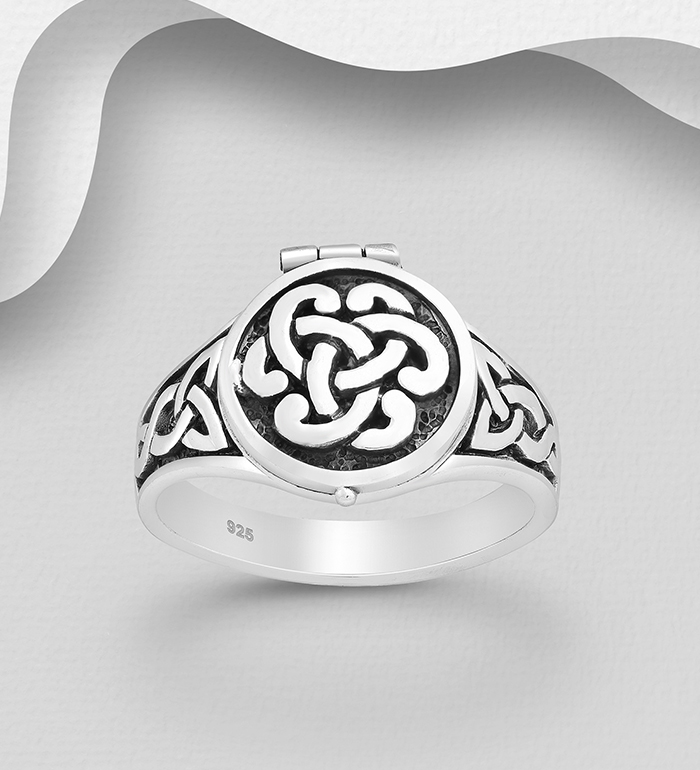 Wholesale 925 Sterling Silver Oxidized Celtic Locket Ring - SKU #767-1080
