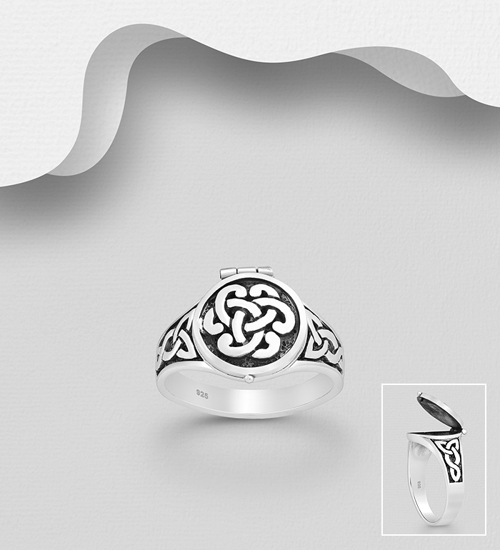 Wholesale 925 Sterling Silver Oxidized Celtic Locket Ring - SKU #767-1080