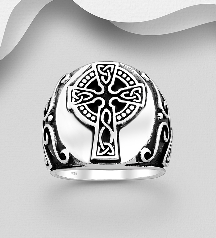 Wholesale 925 Sterling Silver Oxidized Celtic Cross Ring - SKU #1563-631