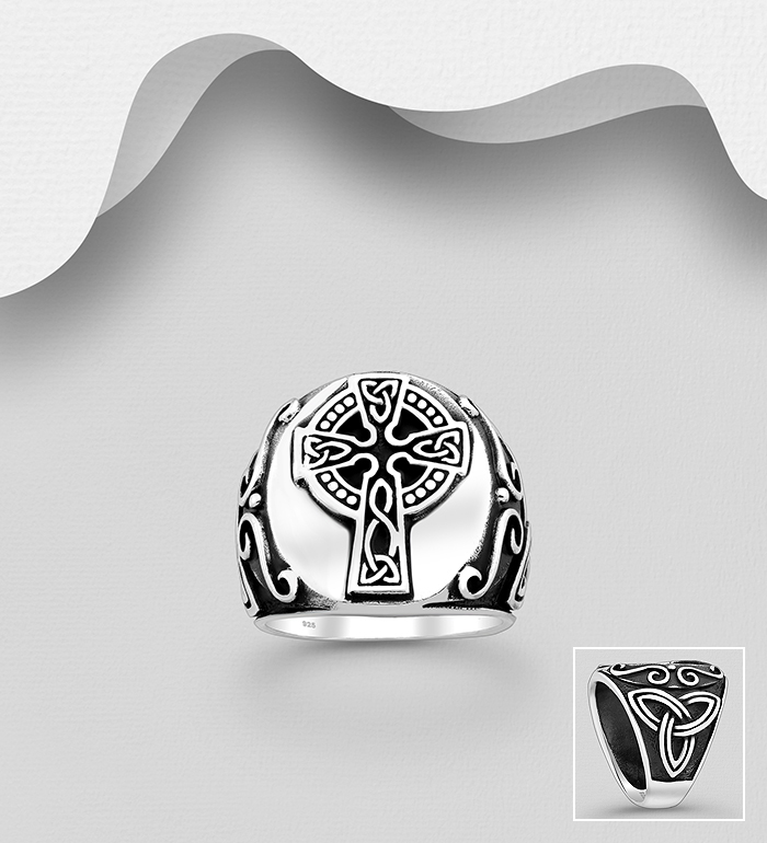 Wholesale 925 Sterling Silver Oxidized Celtic Cross Ring - SKU #1563-631