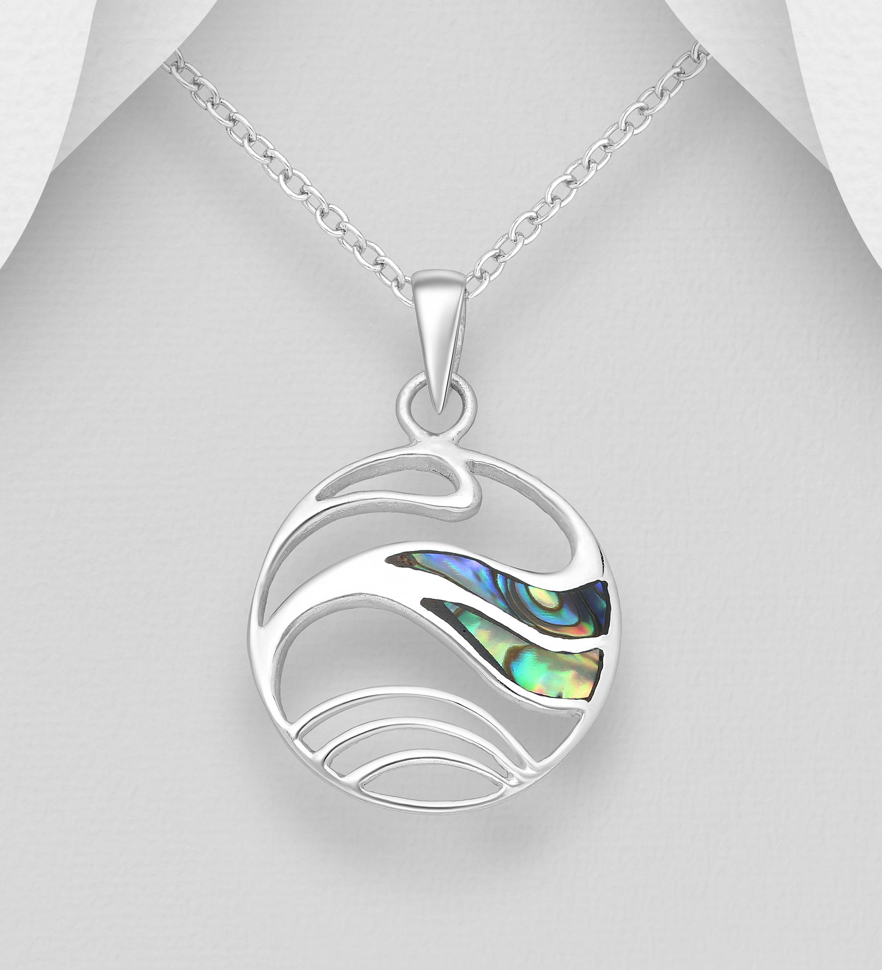 Wholesale 925 Sterling Silver Wave Pendant Decorated with Shell - SKU #789-3831