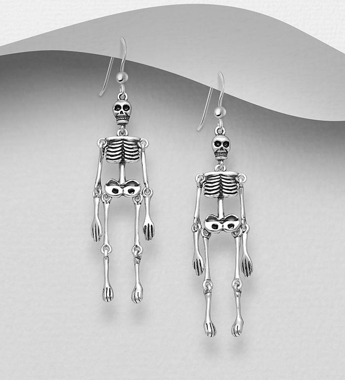 Wholesale 925 Sterling Silver Oxidized Skull Hook Earrings - SKU #768-514