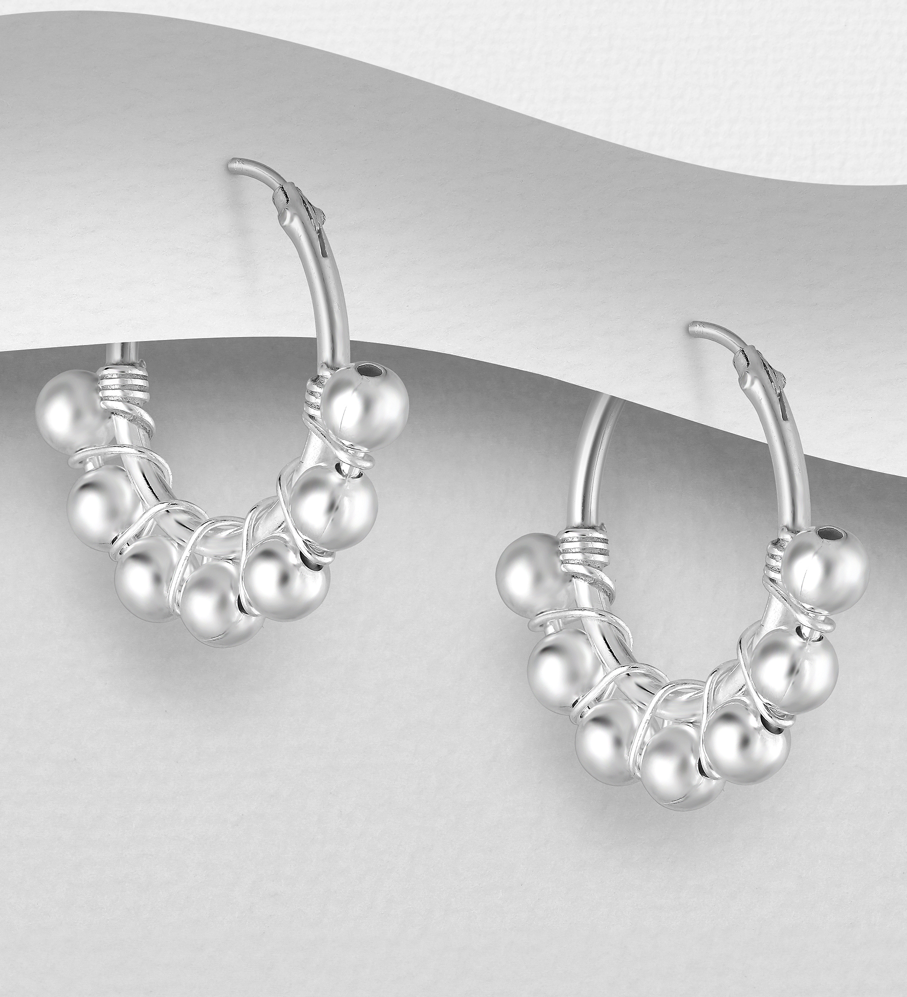 Wholesale 925 Sterling Silver Ball Hoop Earrings - SKU #706-29373