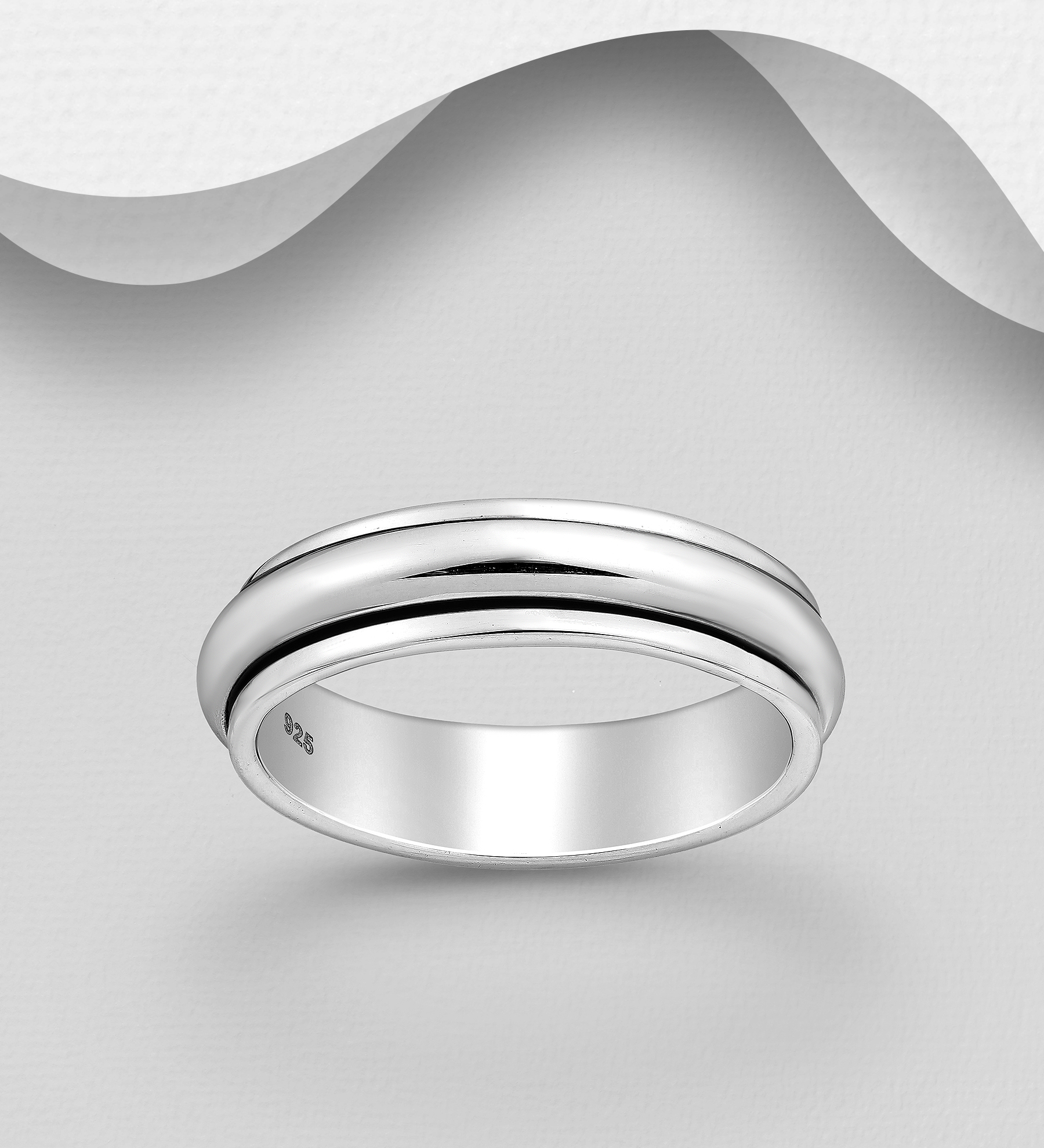 Wholesale 925 Sterling Silver Oxidized Spinnable Ring, Engravable, 5 mm Wide - SKU #1563-651