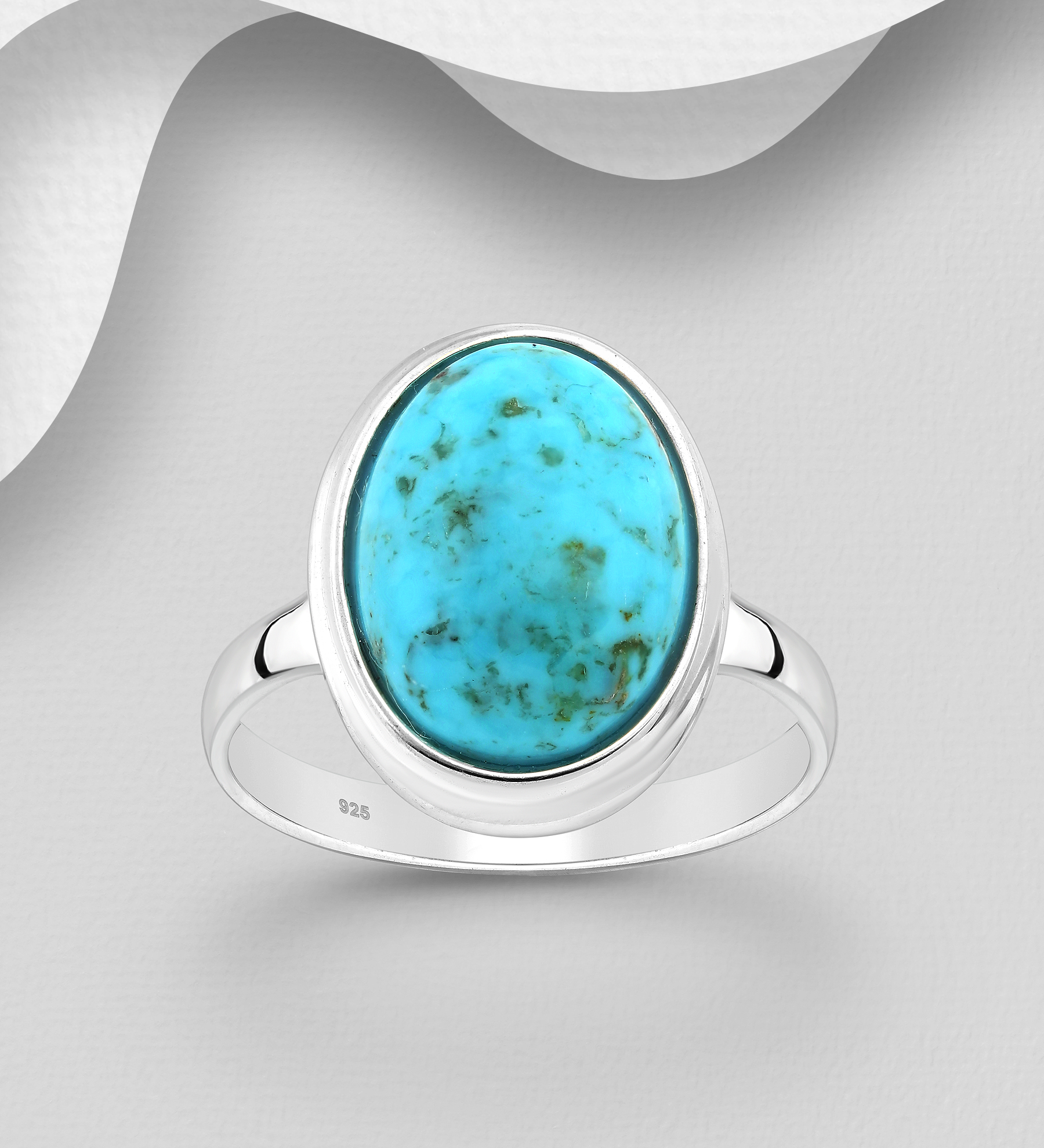 FAH 925 - Wholesale 925 Sterling Silver Ring Decorated With Reconstructed Turquoise - SKU #1854-169