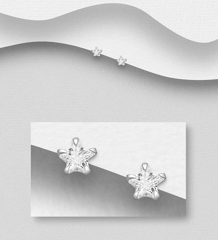 701-23074 - Wholesale 925 Sterling Silver Star Push-Back Earrings Decorated with CZ Simulated Diamonds