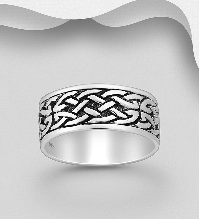 Wholesale 925 Sterling Silver Oxidized Celtic Band Ring, 8 mm Wide - SKU #767-1110