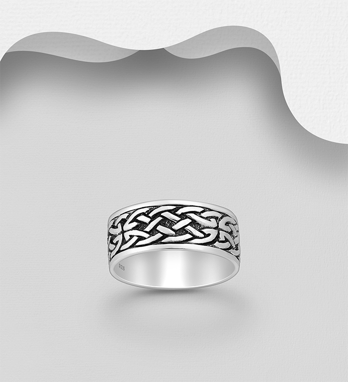 Wholesale 925 Sterling Silver Oxidized Celtic Band Ring, 8 mm Wide - SKU #767-1110