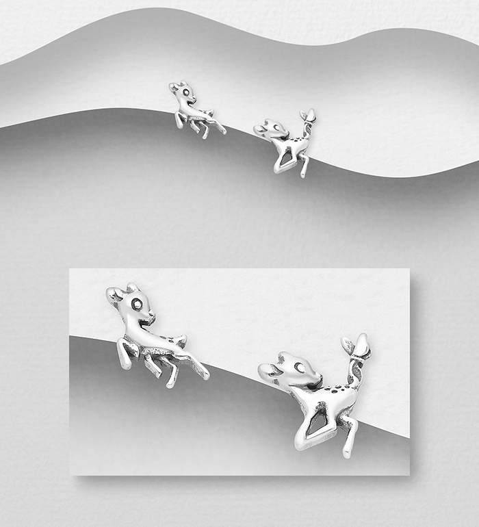 Wholesale 925 Sterling Silver Oxidized Deer Push-Back Earrings - SKU #1063-2442
