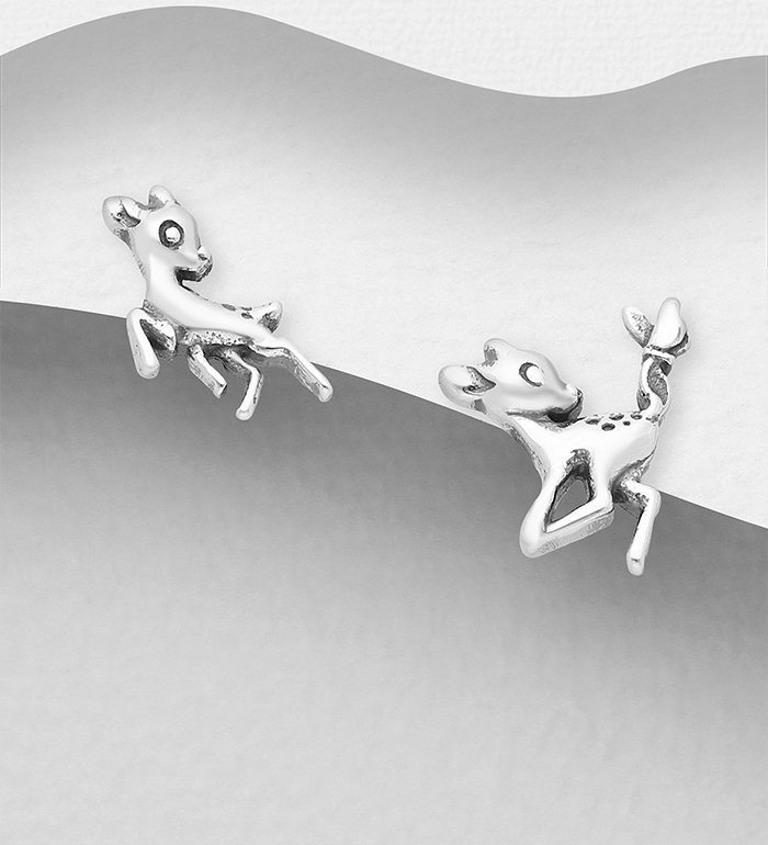 Wholesale 925 Sterling Silver Oxidized Deer Push-Back Earrings - SKU #1063-2442