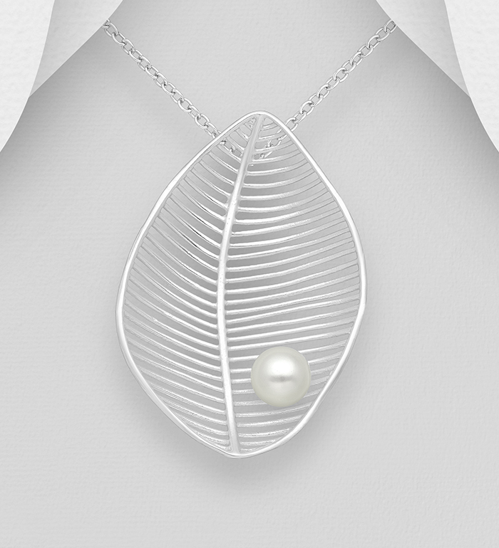 Wholesale 925 Sterling Silver Leaf Pendant Decorated With Fresh Water Pearls - SKU #382-5277