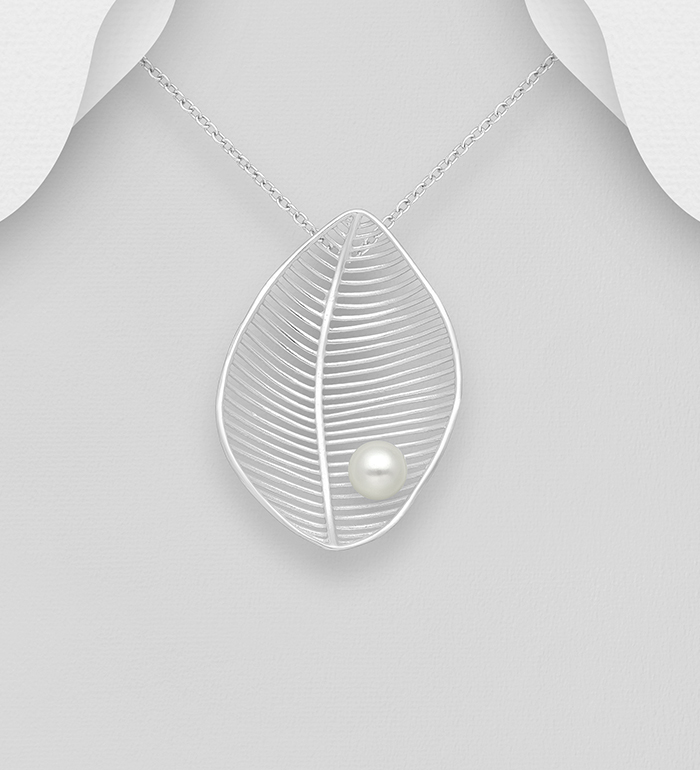 Wholesale 925 Sterling Silver Leaf Pendant Decorated With Fresh Water Pearls - SKU #382-5277