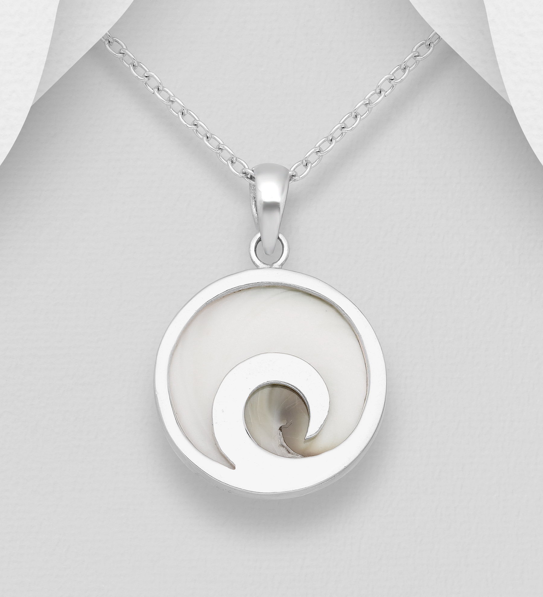 Wholesale 925 Sterling Silver Wave Pendant Decorated With Shiva Shell - SKU #966-593