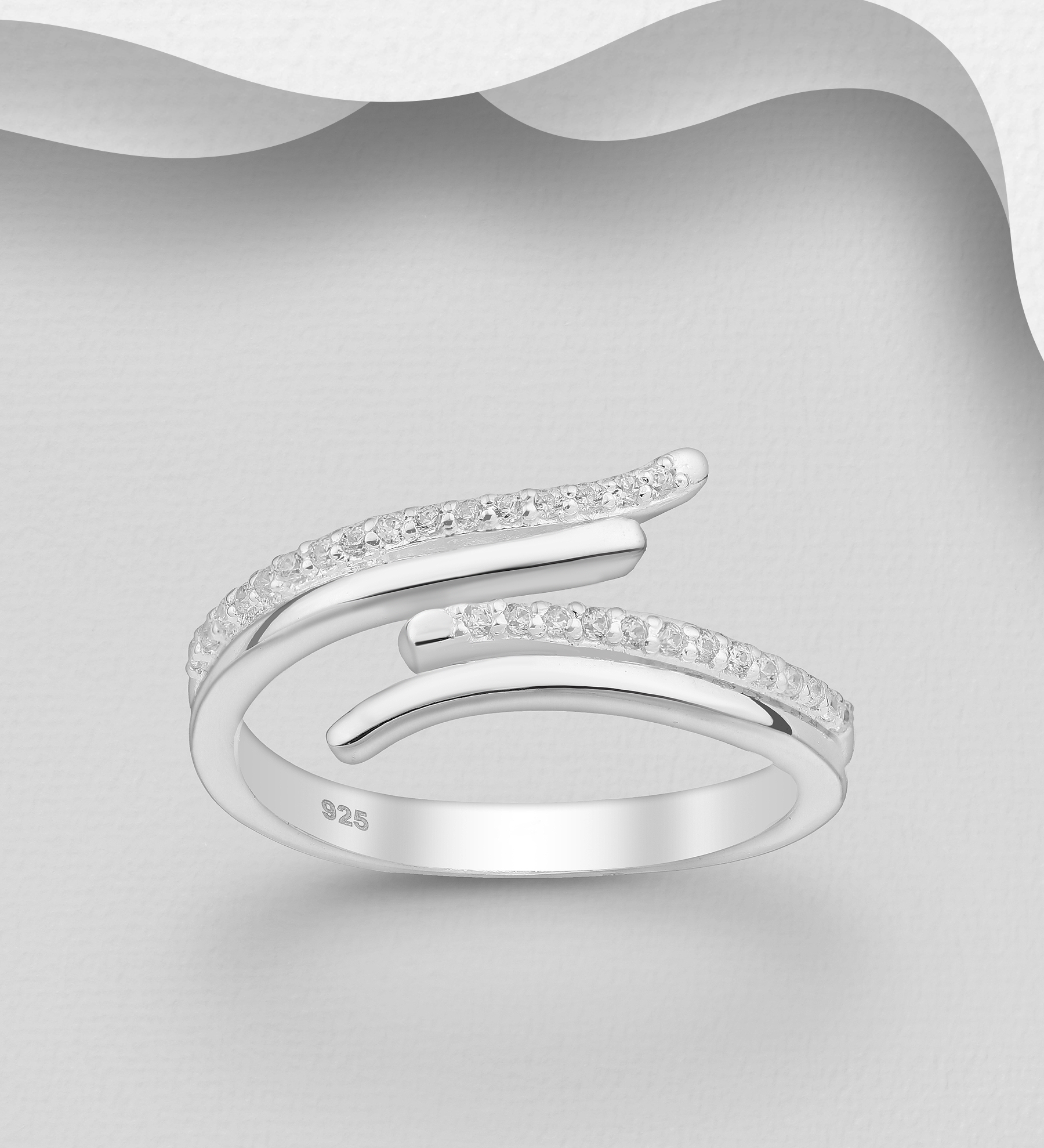Wholesale 925 Sterling Silver Adjustable Ring, Decorated with CZ Simulated Diamonds - SKU #1063-2478