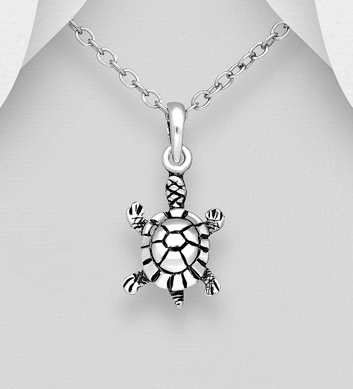 Wholesale 925 Sterling Silver Oxidized Turtle Pendant - SKU #706-29774