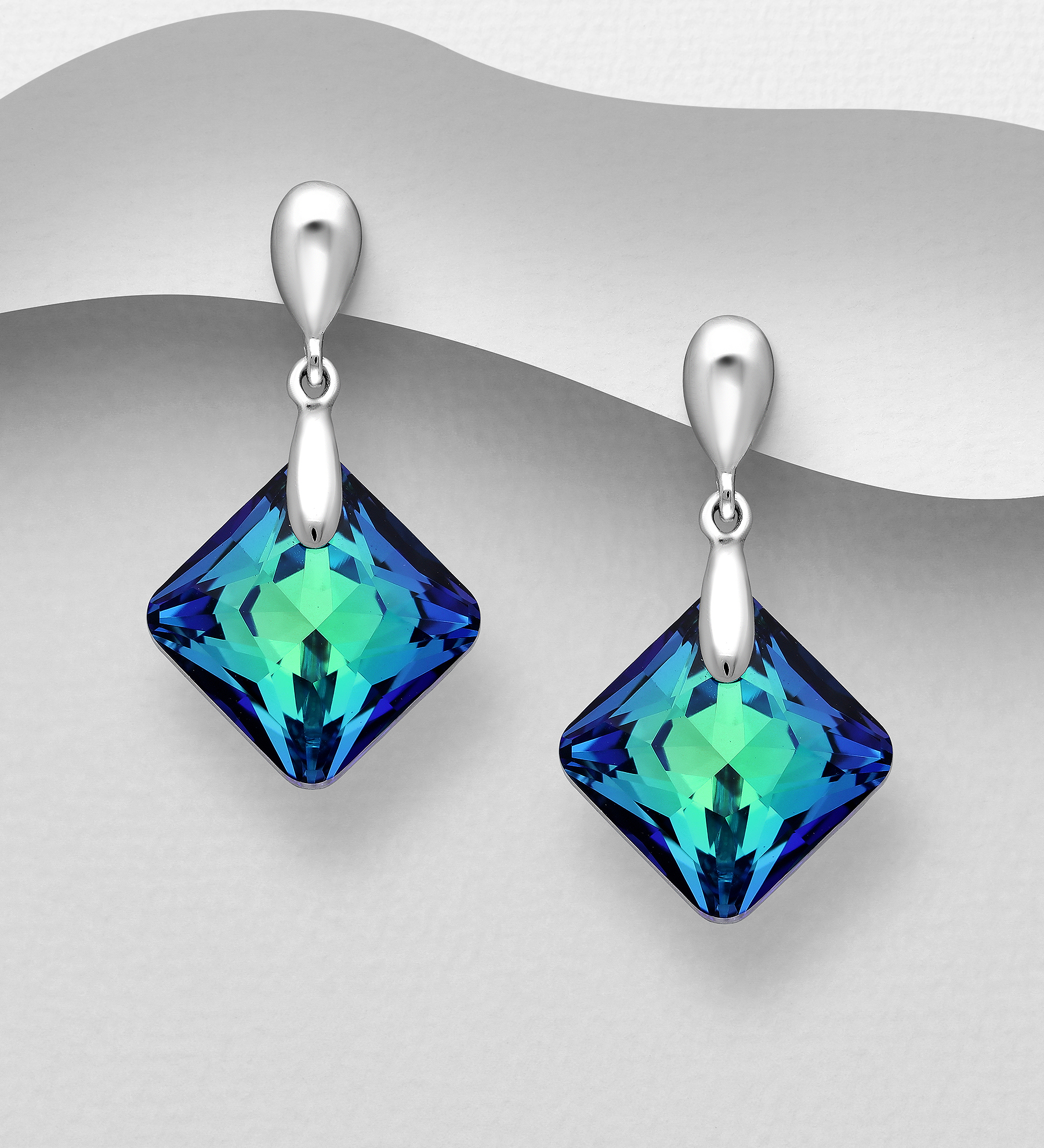Sparkle by 7K - Wholesale 925 Sterling Silver Push-Back Earrings Decorated with Fine Austrian Crystal - SKU #1583-414