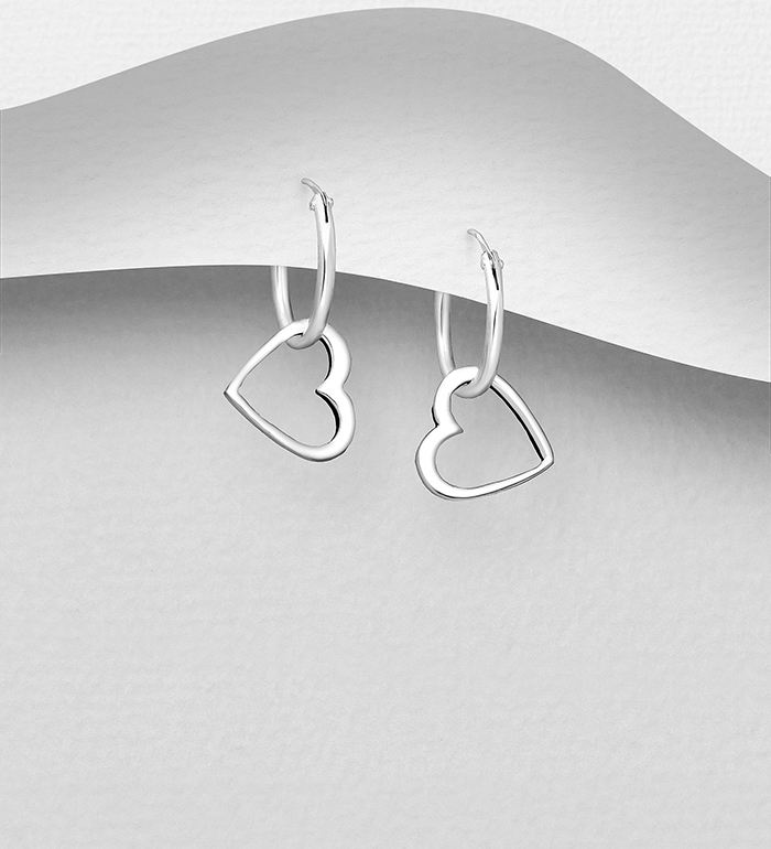 Wholesale 925 Sterling Silver Oxidized Heart Hoop Earrings - SKU #706-29790