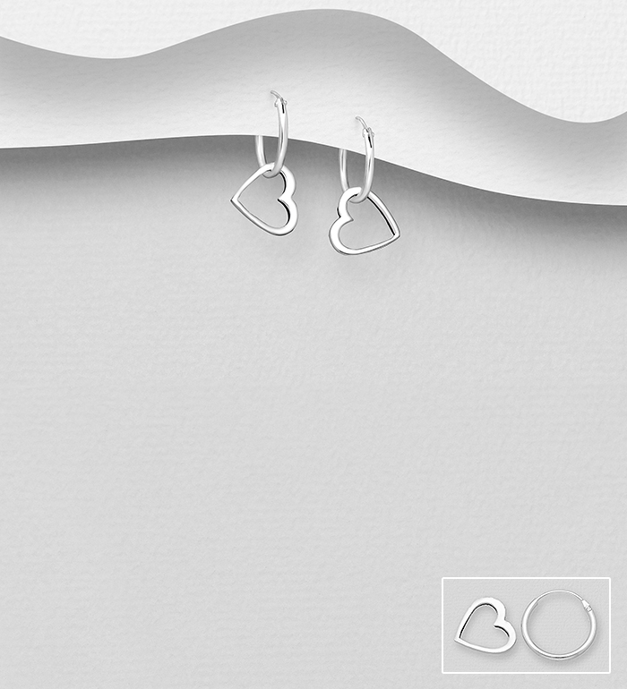 Wholesale 925 Sterling Silver Oxidized Heart Hoop Earrings - SKU #706-29790