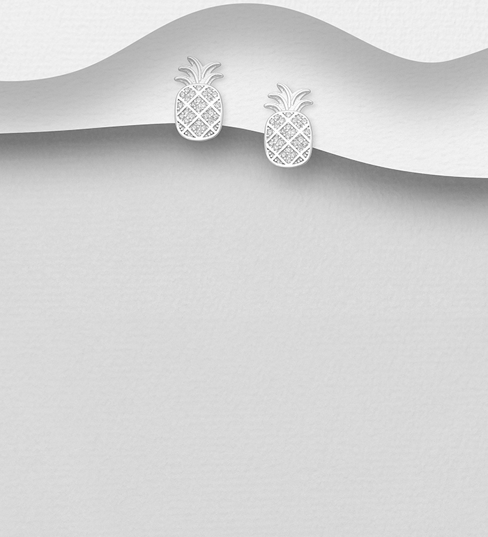 Wholesale 925 Sterling Silver Pineapple Push-Back Earrings Decorated with CZ Simulated Diamonds - SKU #701-23303