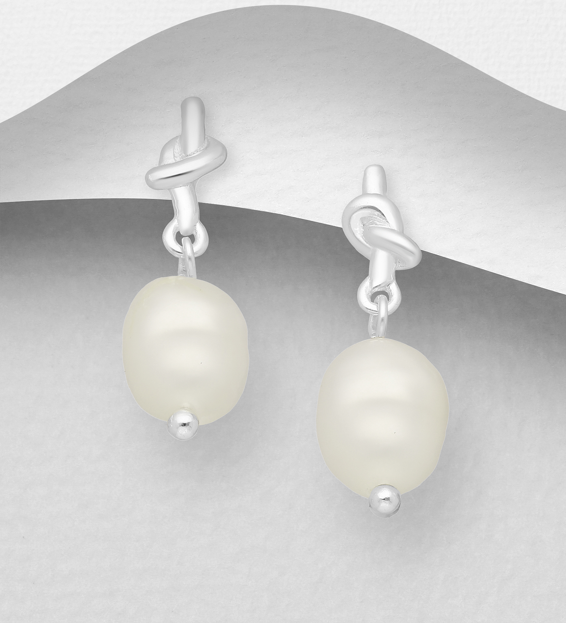 Wholesale 925 Sterling Silver Knot Push-Back Earrings, Beaded with Freshwater Pearls, Shape and Size Will Vary. - SKU #1063-2541