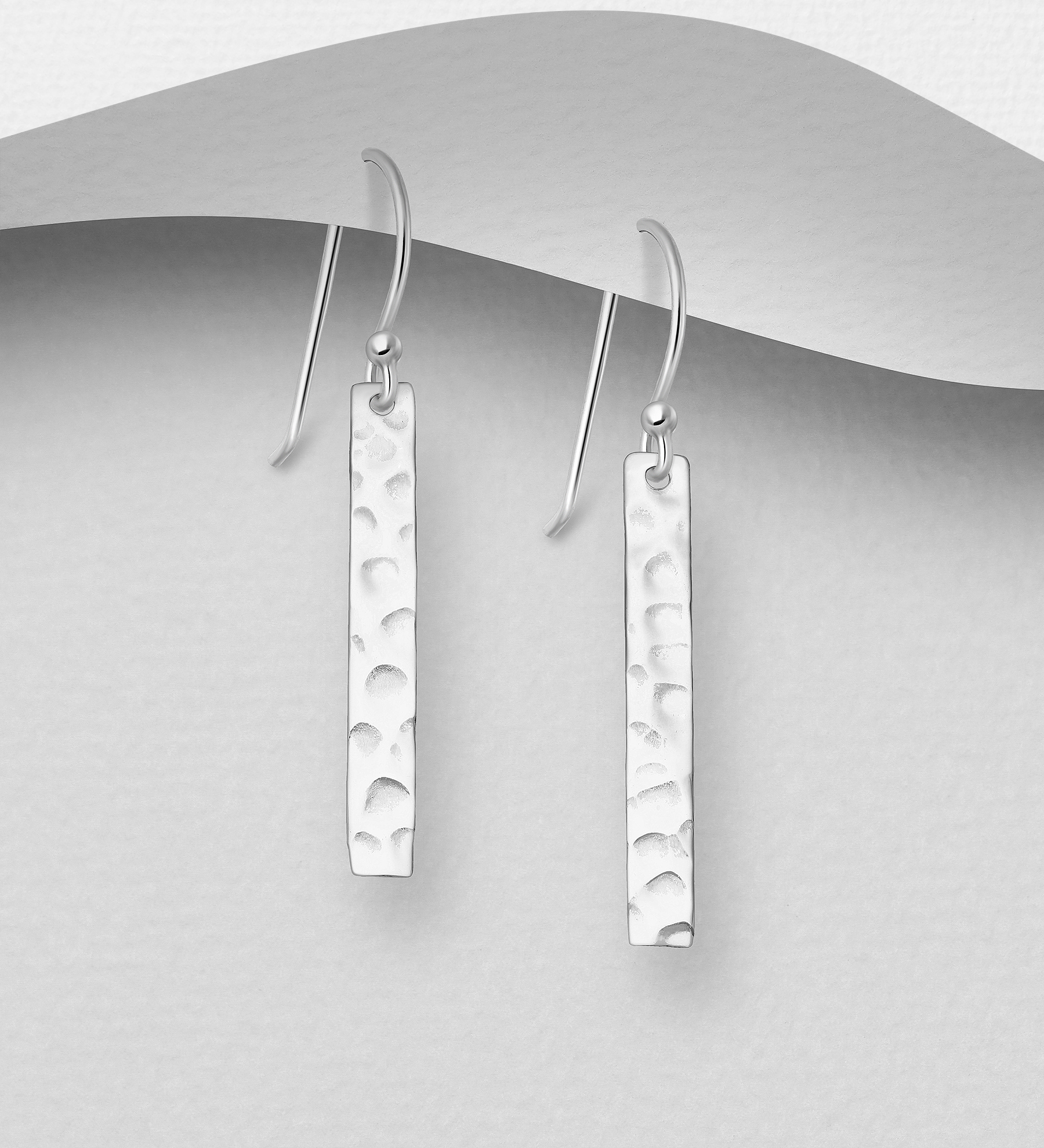 Wholesale 925 Sterling Silver Rectangle Hammered Bar Hook Earrings - SKU #706-30143