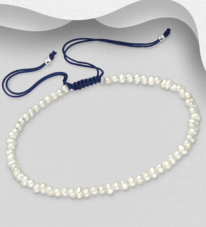 Wholesale 925 Sterling Silver Adjustable Thread Bracelet Beaded with Freshwater Pearls, Shape and Size Will Vary. - SKU #382-5335